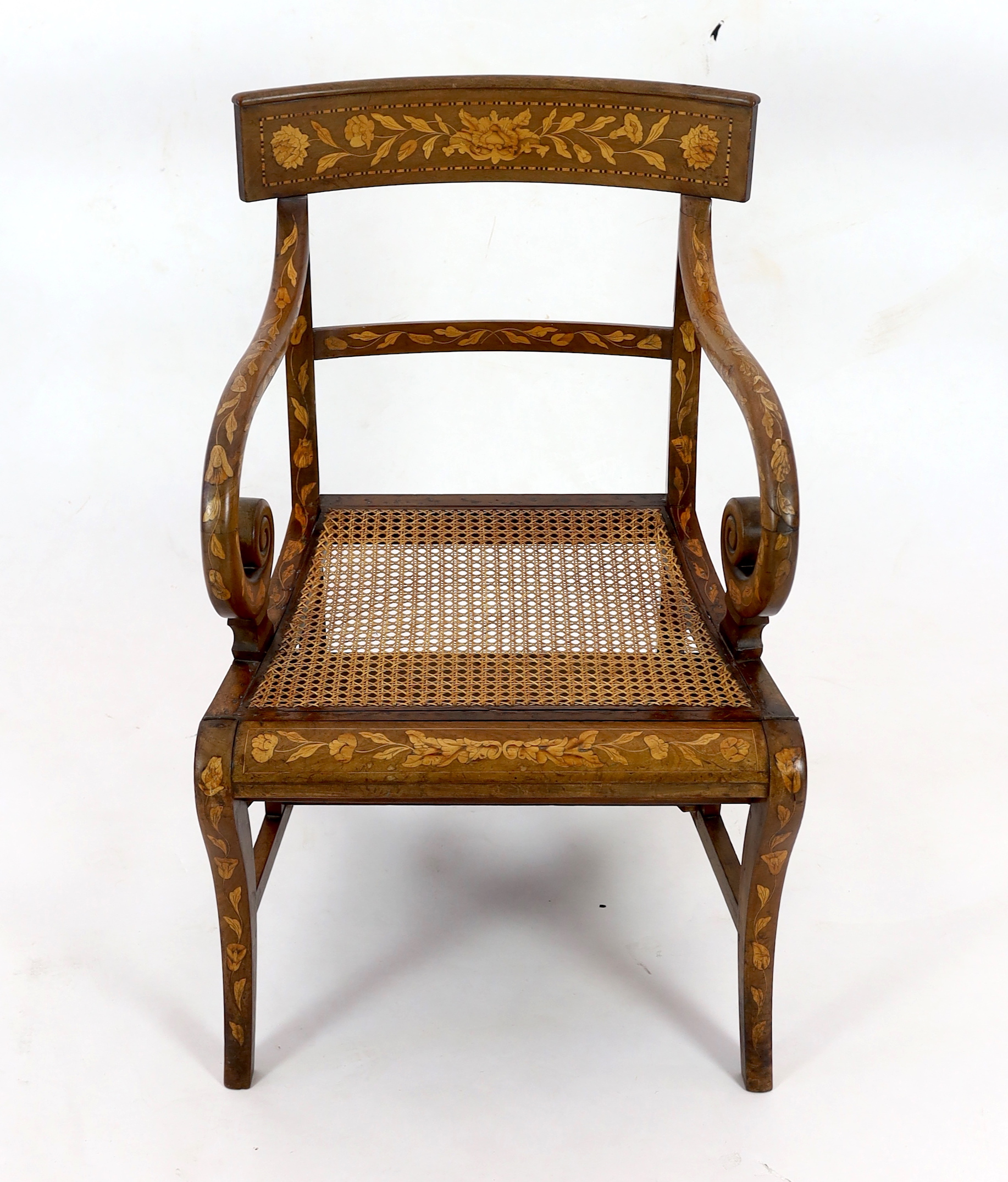 An early 19th century Dutch walnut and marquetry metamorphic library steps chair